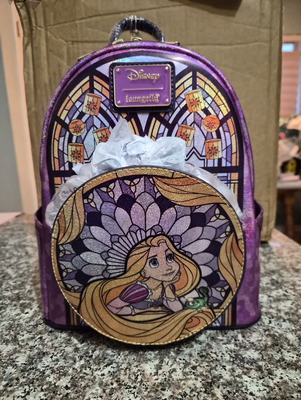 Loungefly Disney Rapunzel Glitter Stainglass Mini Backpack